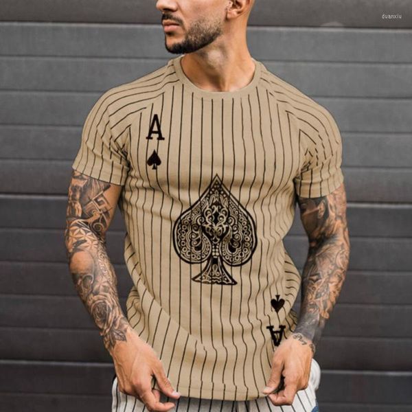 Camiseta masculina de moda de moda para homens Summer 2023 Men's Tops Street Street O-Gobes de camisa de tamanho grande Poker curto Zebra Stripe 3D