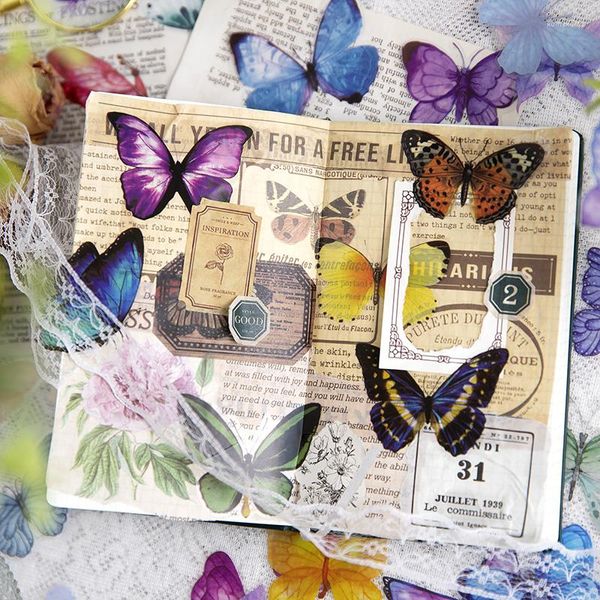 Confezione regalo 50/45 pezzi adesivi farfalla vintage PET decorativi per telefono laptop diario diario scrapbooking cancelleria fai da te