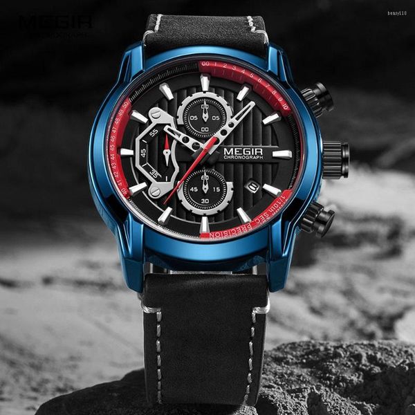 Orologi da polso MEGIR Cronografo da uomo Orologio al quarzo di lusso Uomo Sport militare Orologio da polso impermeabile Relógios Masculino Orologio Blu