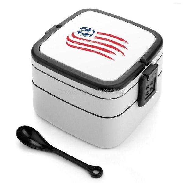 Geschirrsets Revolution England Double Layer Bento Box Tragbares Mittagessen für Kinder Schule MLS Team Usa Us Canada Sport Socc