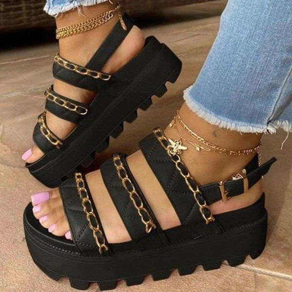 Sandali da donna stile estivo zeppa tacco alto punta tonda infradito piatte scarpe casual comode con suola spessa