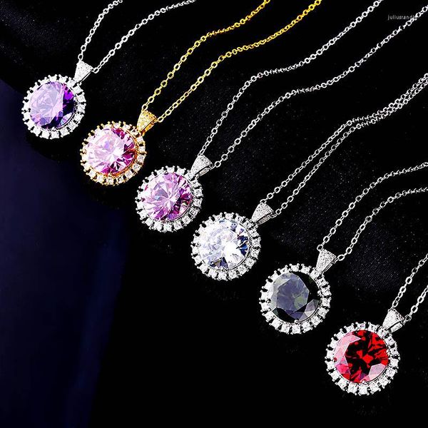 Colares pendentes de luxo cintilling jóias de cristal colar de cristal cadeia banhada com corte redondo de jóias de noiva de casamento