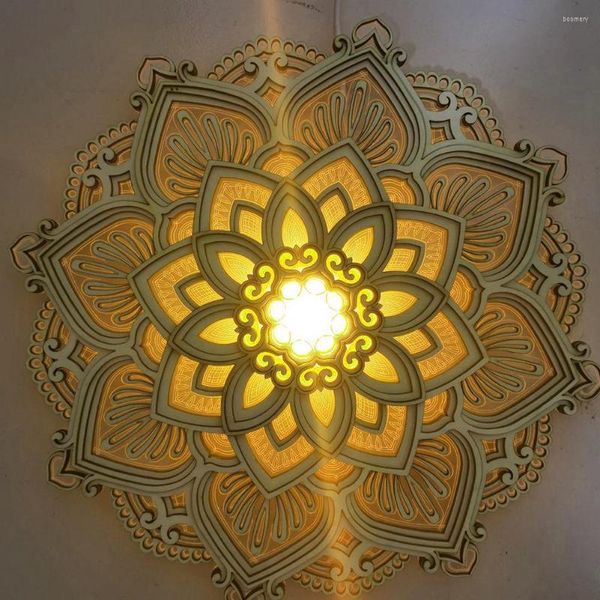 Duvar lambası Mandala Yoga Odası Gece Işığı LED Çok katmanlı lazer kesilmiş oyma zarif akrilik asılı yaratıcı