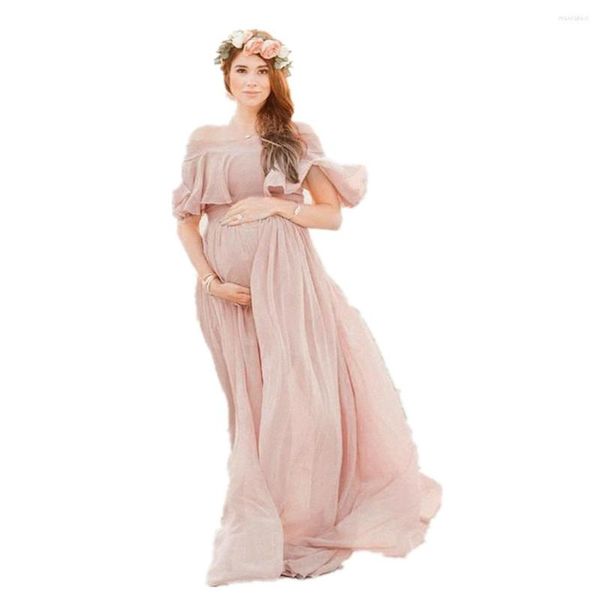 Indumenti da notte eleganti da donna Abiti premaman Ruffle Manica corta Ultimo abito su misura per Po Pregant Women Party Wedding Nightwear Pigiama