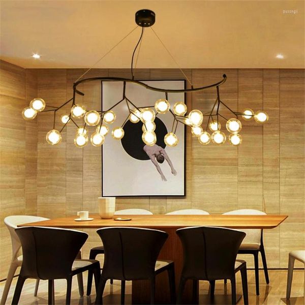 Lâmpadas pendentes da sala de jantar de vidro led nórdico Lâmpada de cozinha Lâmpada de Firefly romântica Avize Luster Lighting