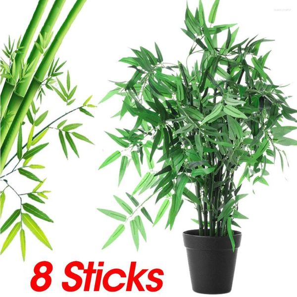 Flores decorativas 40 cm de bambu artificial folhas simulação planta de seda falsa galhos préficos verdes de jardim de jardim de casas de paisagismo