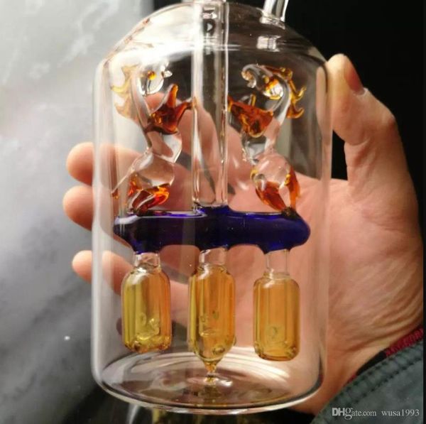 Wasserpfeifen Doppelpferde Glas-Wasserpfeife Dicke farbige Glasschale Farbe zufällige Lieferung Glasbongs Bohrinseln