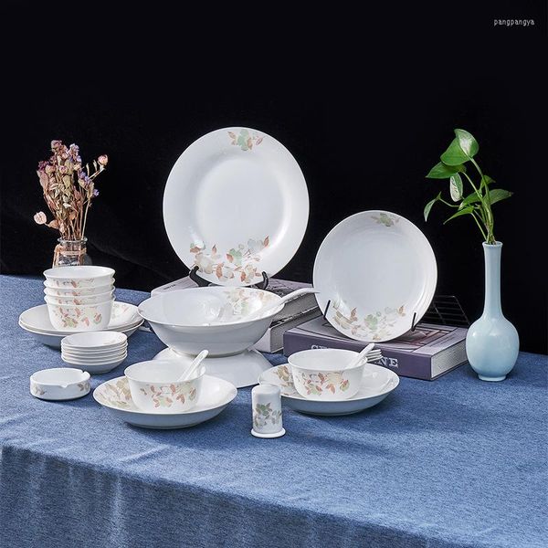 Conjuntos de utensílios de jantar 29 cabeças de talheres de cerâmica BONE CHINA Home Cozinha Pratos de pratos chineses simples