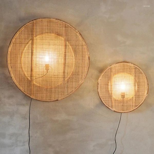 Lâmpada de parede japonês vime de vime bambu arances para a sala de estar decoração de casa vintage e27 luminária de cabeceira de cabeceira