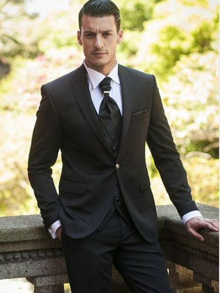 Ternos masculinos personalizam um belo trabalho preto Busienss Slim se encaixa no noivo Tuxedos Men's Prom Party Dress (Jacket Calnts Vest Tie) No: 072