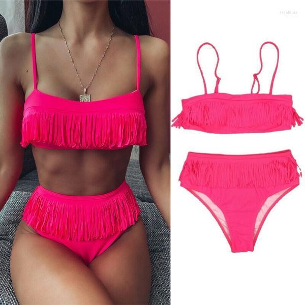 Costume da bagno da donna Costume da bagno con nappa da donna Costume da bagno push up da spiaggia solido Costume da bagno brasiliano perizoma per ragazze Swim Femme1