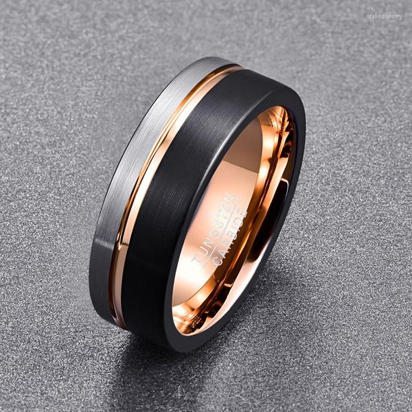 Anéis de casamento nuncad moda groove rosa groove mulher masculino tungstênio anel de carboneto clássico jóias machos pretos escovados