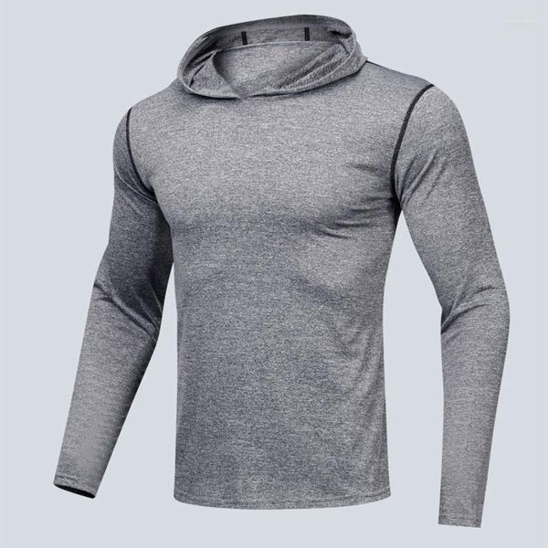 T-shirt da uomo Autunno Inverno Camicia sportiva T-shirt manica lunga da uomo Allenamento di pallacanestro Running Fast Dry Maglione da uomo Fitness con cappuccio