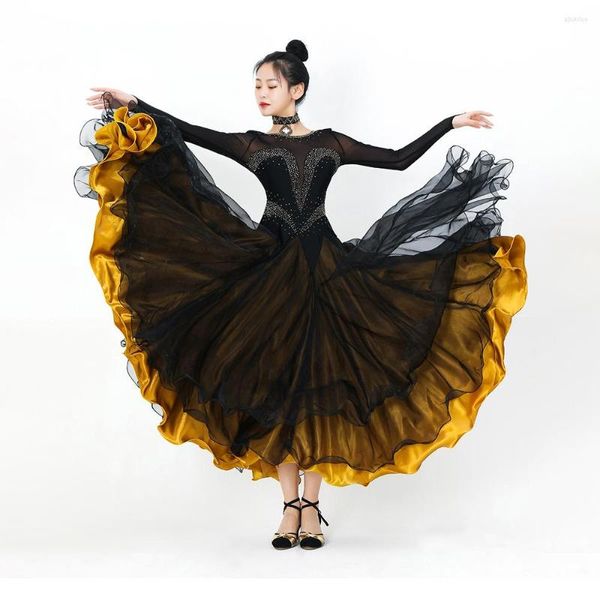 Stage Wear Women Strass Ballroom Dance Competition Dress Modern Waltz Abiti Costumi su misura