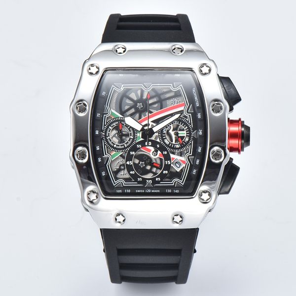 Роскошные мужские часы мужской японский кварцевый движение Силикон для мужчин Sports Men Многофункциональные кварцевые 6-контактные хронографные часы