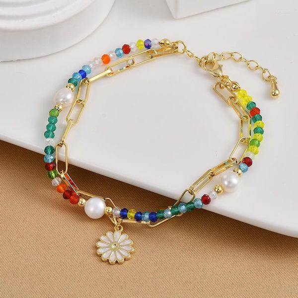 Charm Armbänder SL61114 Koreanische Mode Nette 2023 Doppelschicht Bunte Acryl Perlen Blütenblätter Für Frauen Schmuck