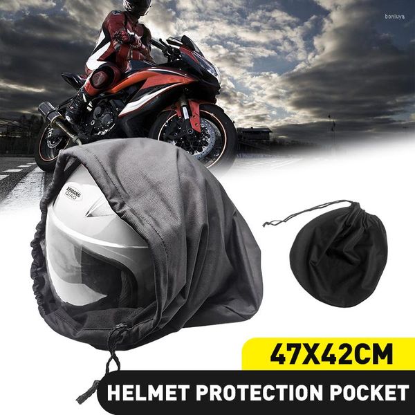 Caschi da moto Borsa per casco 47x42cm Corda singola Tasca nera in peluche per scooter Ciclomotore Bici Coperchio mezzo pieno Proteggi