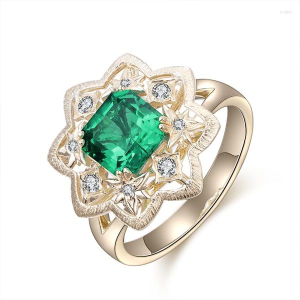 Anelli a grappolo Pirmiana Personalizzato 9K Gold 1.3ct Asscher Cut Lab Grown Emerald Ring Women Engagement Fashion Finger Gemstone Jewelry