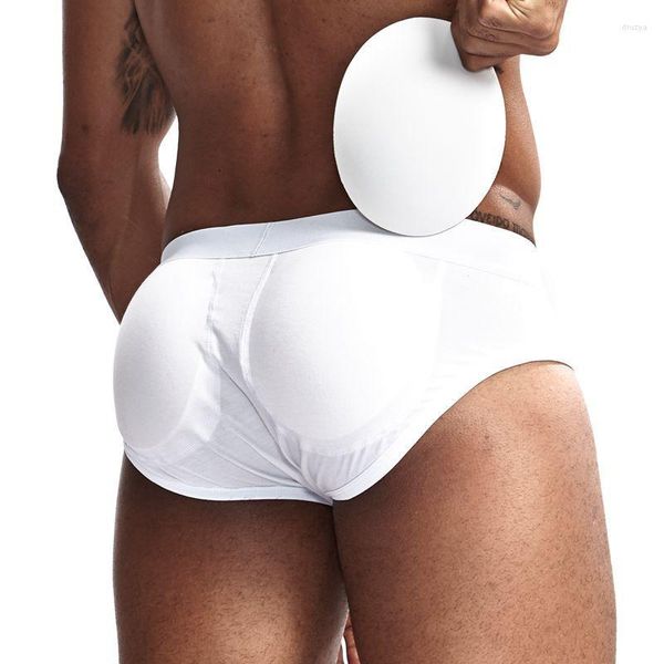 Cuecas roupas íntimas masculinas com nádegas falsas de preenchimento de quadros sexy levantando resumos de calcinha de algodão respirável removíveis