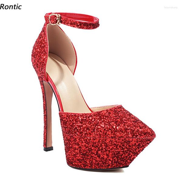 Elbise ayakkabıları rontik varış kadın platform pompalar ayak bileği kayış stiletto topuklu işaretli ayak parmağı güzel kırmızı parti ABD boyutu 3-10.5