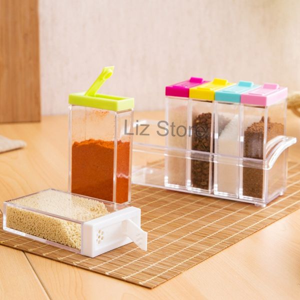 6 Teile/satz Transparente Gewürz Lagerung Box Salz Gewürz Shaker Gläser Pfeffer Kreuzkümmel Pulver Backen Zucker Boxen Küche Gewürze Flasche TH0789