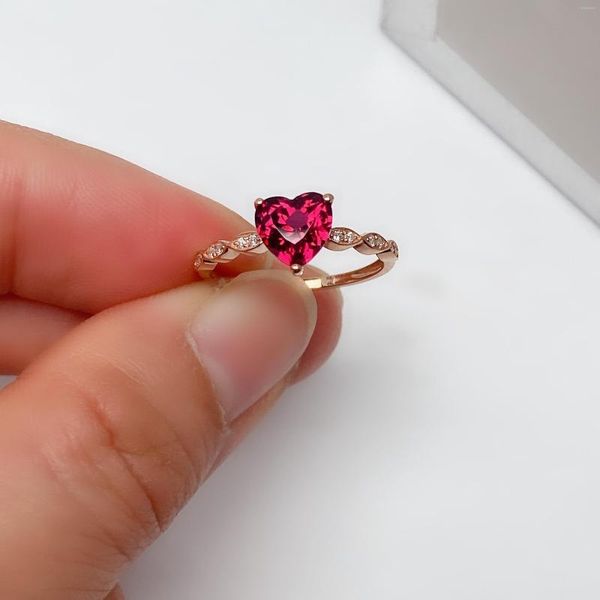 Anelli a grappolo Xinyipeng vero oro rosa 18 carati con diamanti anello di granato naturale gioielli da sposa raffinati per le donne