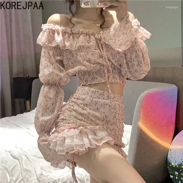 Женские блузки Korejpaa Blusas Mujer Корейская модная цветочная принцип Короткий розовый блуз