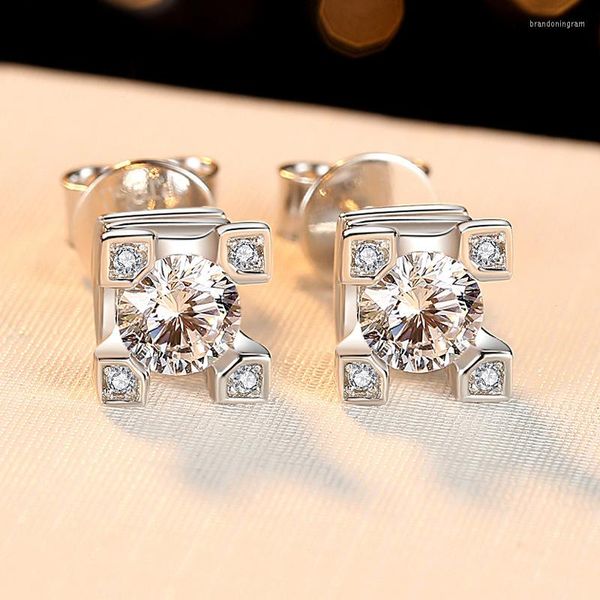 Brincos de garanhão Moissanite Earings Jóias Diamante Total 1Ct Rodium prata banhado para mulheres ou homens de casamento Festa de casamento aniversário