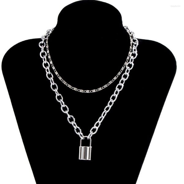 Collane con ciondolo Collana con lucchetto per donna Uomo Punk Catena a maglie cubane Lucchetto Girocollo Dichiarazione Gotico Collier Femme Fashion Jewerly