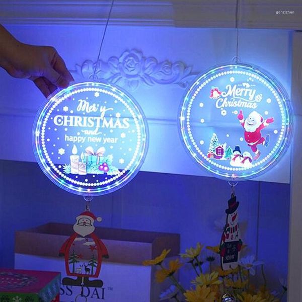 Stringhe 2024 Anno 3D Disc Hanging Light LED Babbo Natale Musica Natale Decorazioni per la casa Luci Navidad Noel Decoration 2023