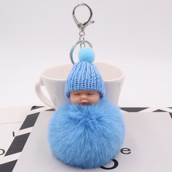 Schlüsselanhänger Mode Bunte Schlafende Babypuppe Hängendes Stück Haarball Anhänger Niedliche Flauschige Pompom Kette Baumwolle Wolle Halter Tasche Spielzeug