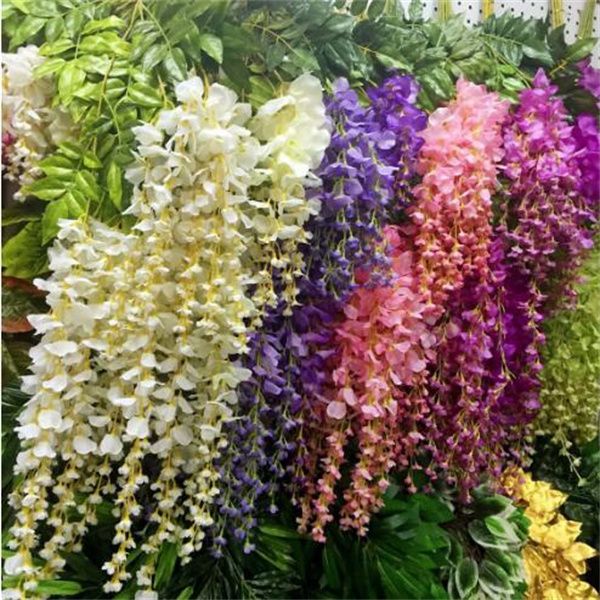 Wisteria Flowers Artificial Flores Wrinalh Weath Wedding Arch Decoration Rattan Rattan de seda Flor de seda Ivy Decoração de parede Plantas GC1947