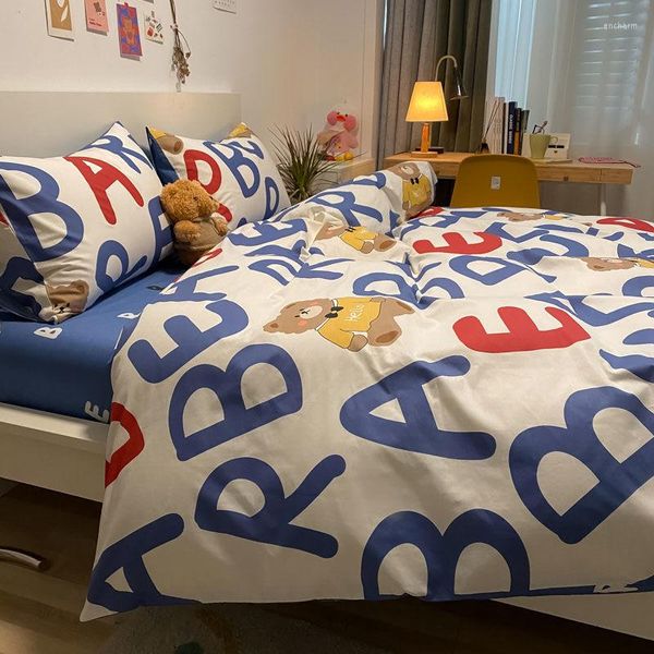 Set di biancheria da letto Set di cartoni animati carino Lenzuola piatte di moda Bambini adulti Biancheria da letto Copripiumino Copripiumino Federa Kawaii Ragazzi Ragazza