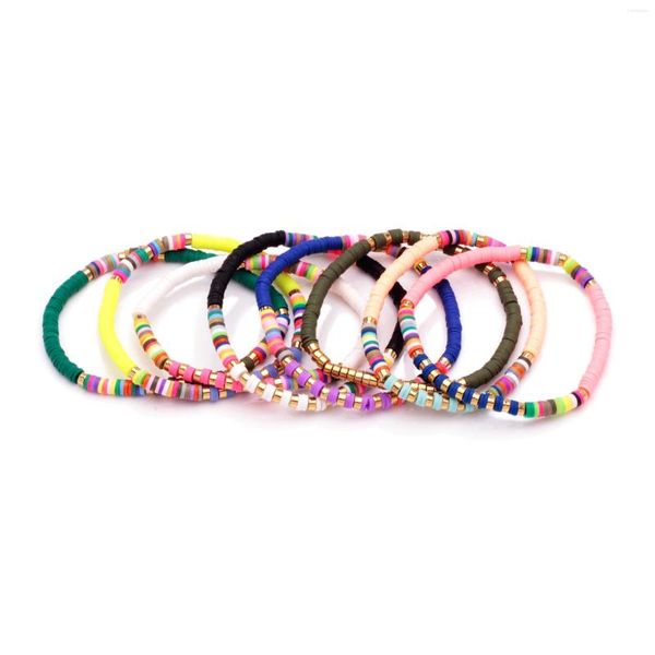 Strand Heishi Discs Beads Bearse Bracelet Женщины Мужчины разноцветные зеленые розовые белые черные фиолетовые полимерные глиняные смесь пляжные украшения ручной работы ручной работы