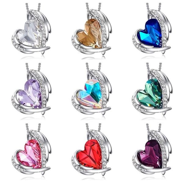 Подвесные ожерелья Fashion 925 Серебряное серебряное сердце для женщин кристаллы для родов камень ювелирные ювелирные изделия/день юбилей/день рождения