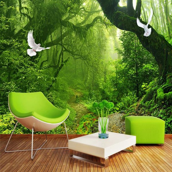 Papéis de parede Murais 3D personalizados papel de parede moderno, paisagem da floresta verde, pano de parede de parede de pano de estar TV Sofá Background Pintura 3 D