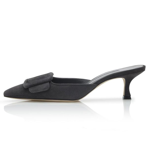 Moda Donna Sandali Décolleté MAYSALE 50mm Carbone Nero Grigio chiaro Blu navy Camoscio Gattino Tacco Ciabatte Italia Slingback Punta a punta Design Sandalo Tacchi alti Scatola EU 35-43