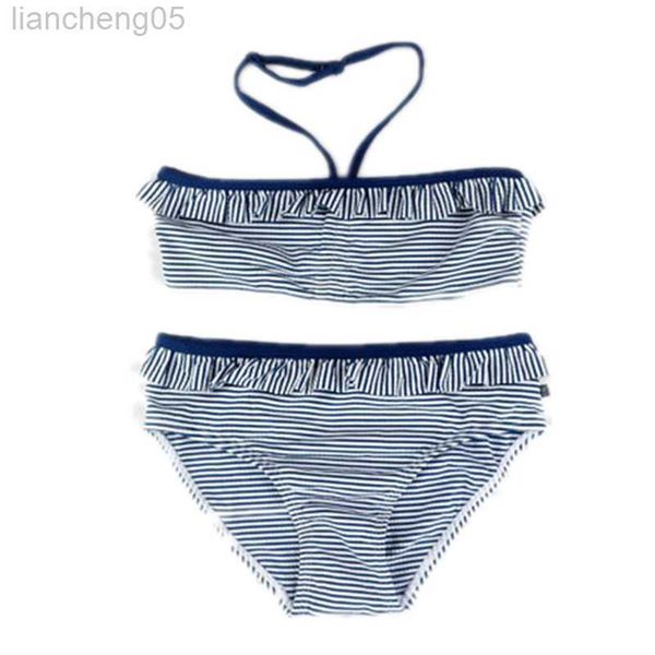 Einteiler 6-15 Jahre alt Kinder Mädchen Bademode Teenager Mädchen zweiteiliger Badeanzug blau gestreifter Badeanzug Mädchen Bikini Kinder Badebekleidung W0310