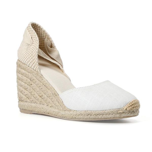 Sandálias Mulheres Verão Espadrille Salto Plataforma Cunha Tornozelo Fivela Strap Fechado Toe Shoescross Amarrado Borracha Lace Up