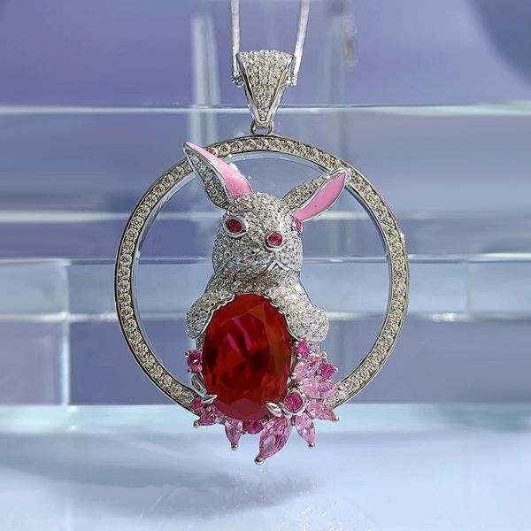 Элегантный кролик рубиновый алмазный кулон 100% Реал 925 Серебряный серебряный колье Свадебные подвески