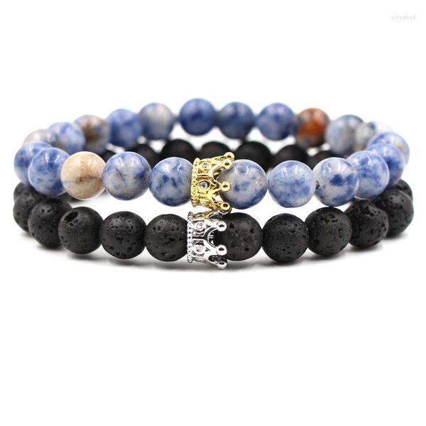 Strand 2 Set Natural Vucanic Stone Women Men Men Elastic Beads Bracelet Bragle