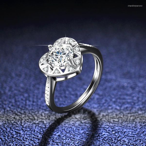 Clusterringe Damen Moissanit Diamant D Farbe 1 925 Sterling Silber Ring Herzform Niedliche romantische Eheringe