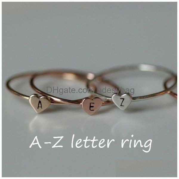 Ringas de banda 26 AZ Letra Inglês Ring Inicial Sier Gold Love Heart Heart High Quality