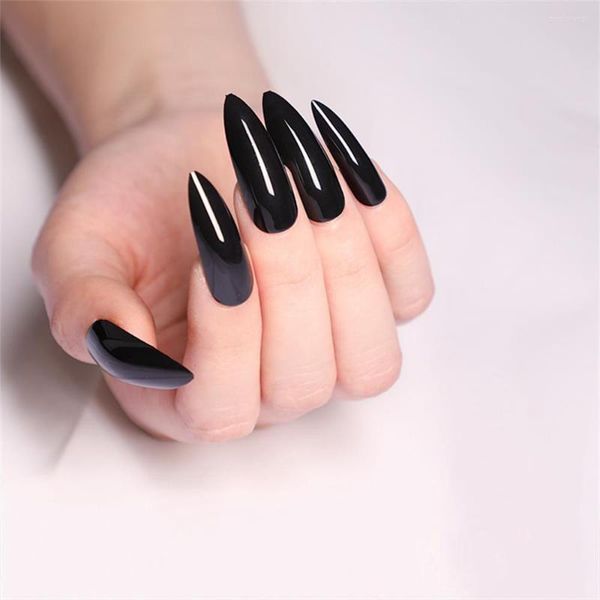 Falso unhas 24pcs vinho acrílico vermelho preto preto extra longa e fácil aplicar acessórios artificiais de estiletto nítidos arte