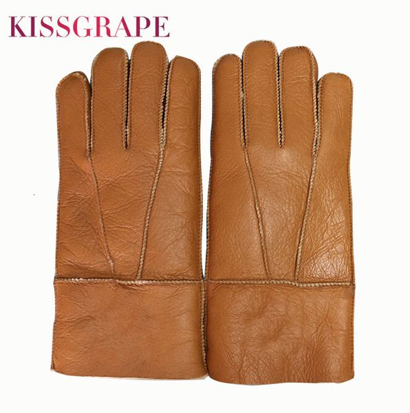 Fünf Finger Handschuhe Russische Winter Super Warme Handschuhe Männer Echte Schafe Pelz Fäustlinge Männlich Outdoor Fahren Motorrad Handschuhe Weiche Warme winddichte Handschuhe 230306