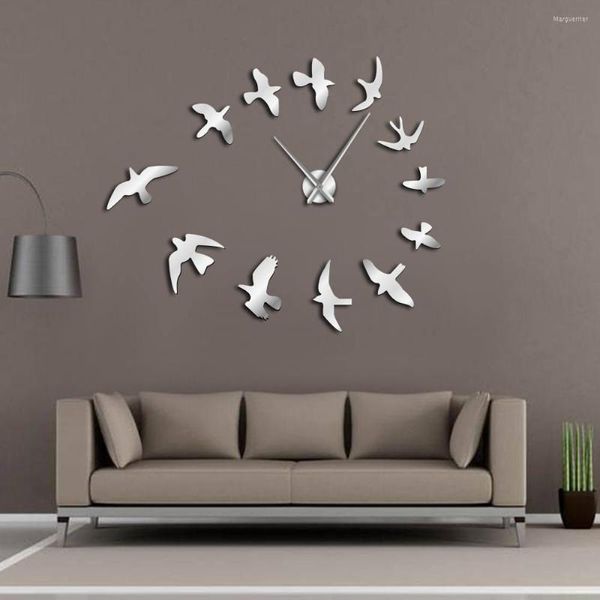 Relógios de parede Relógio decorativo Relógio Flying Birds Design moderno Design de luxo DIY DIY grande relógio Nature Room Decor