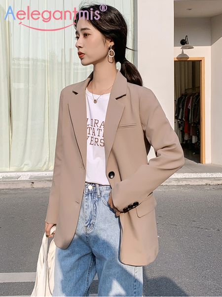 Ternos femininos Blazers AELEGANTMIS CHIC COR SOLID SOLID Women Casual Blazer Jacket Office Lady Bolsets Work Suit Coat Ladies Business Blazers Armilhas 230306