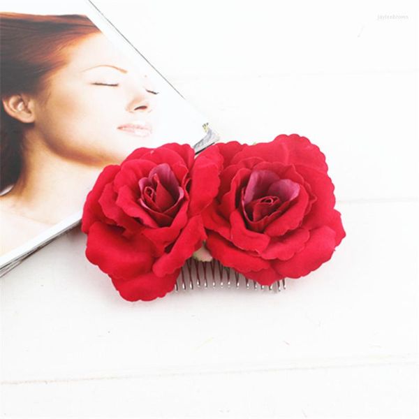 Kopfbedeckungen Simulation Seidentuch Samt Rose Blume Metalleinsatz Kamm Mode Haarschmuck Hochzeit Kopfschmuck