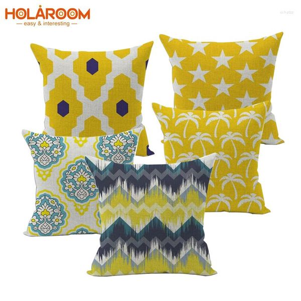 Cuscino Colore giallo Federa Copertura geometrica Fodere in lino di cotone per la casa Sedia Seggiolino auto Decorativo