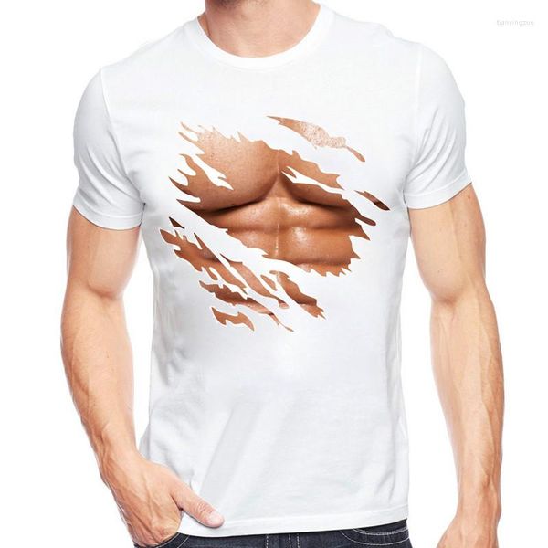 Herren T -Shirts Herren -Shirt Muskel große Brüste sexy Magenpack Bauchabdruck Kurzarm Sommer Kreatives Muster lustige Modal Tops
